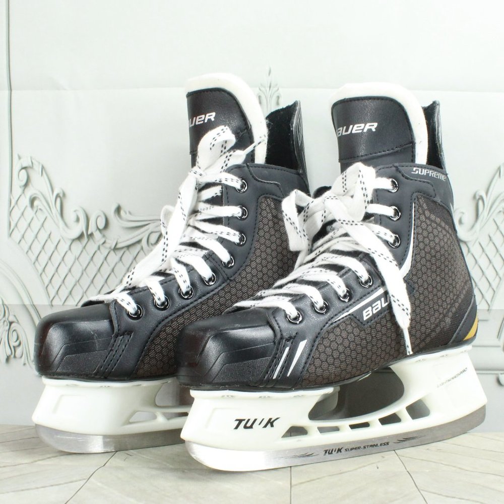 Bauer Supreme Enforcer  Black Leather Lace Up Ice Hockey Skates Shoes Size 5 - Picture 2 of 9
